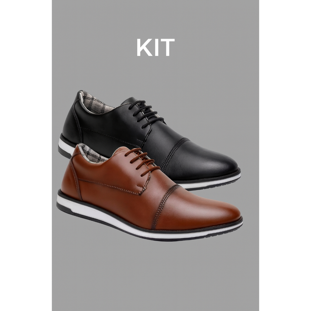 Kit 2 Pares de Sapato Masculino Oxford Social Derby Couro Premium Confortável Preço Baixo Envio Já