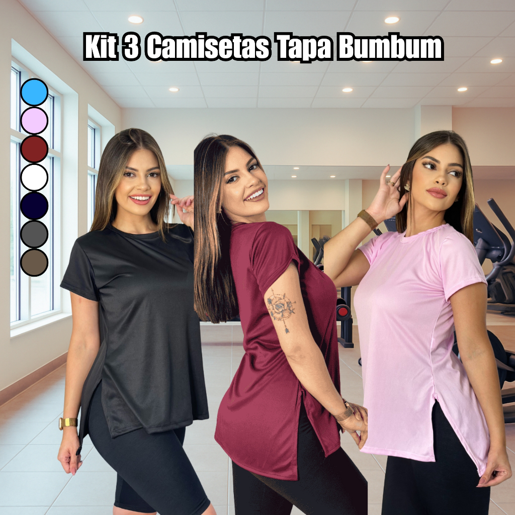 Kit 2 Blusas Feminina Academia Dry Fit Camisa Caminhada Musculação Treino camiseta tapa bum bum