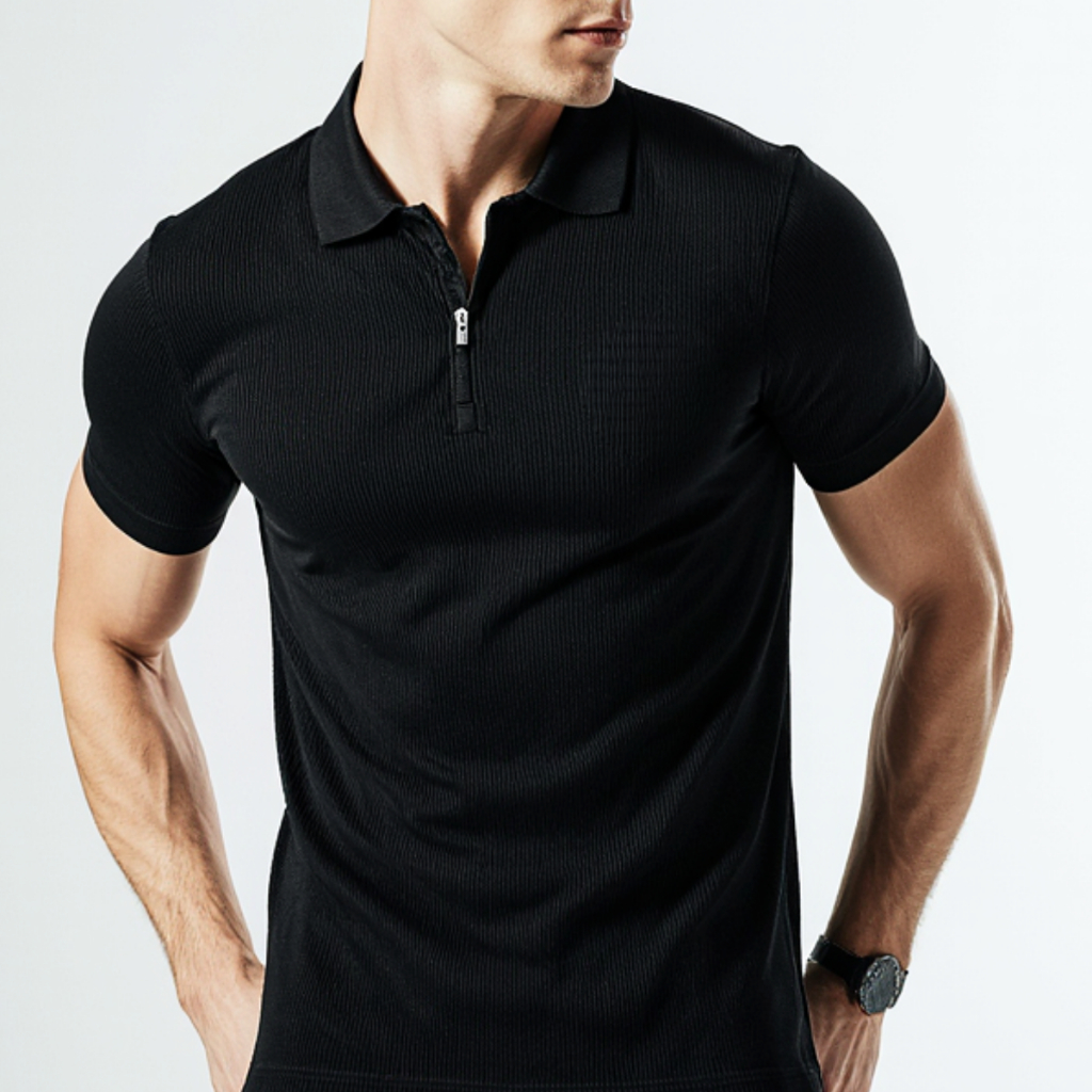 Camiseta Polo Manga Curta Ziper Masculina Canelada Slim Gola Premium Branca