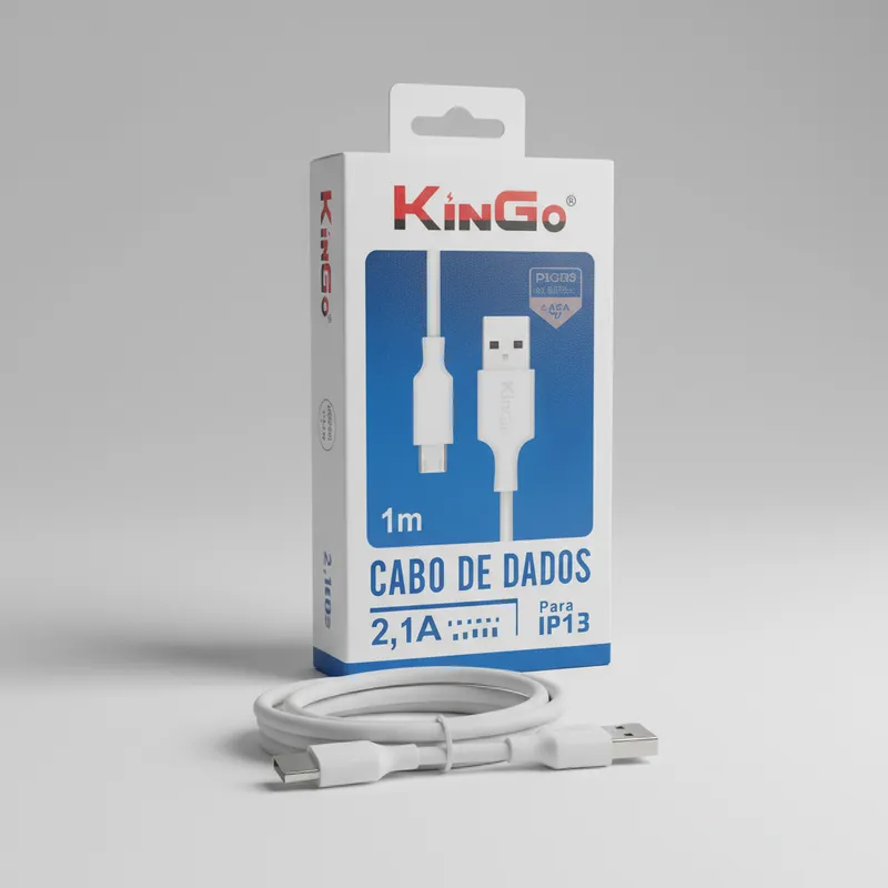 Cabo Usb iPhone Kingo 1m 2.1a Carregador Dados IOS Branco Celular Carga Rápido Resistente Reforçado