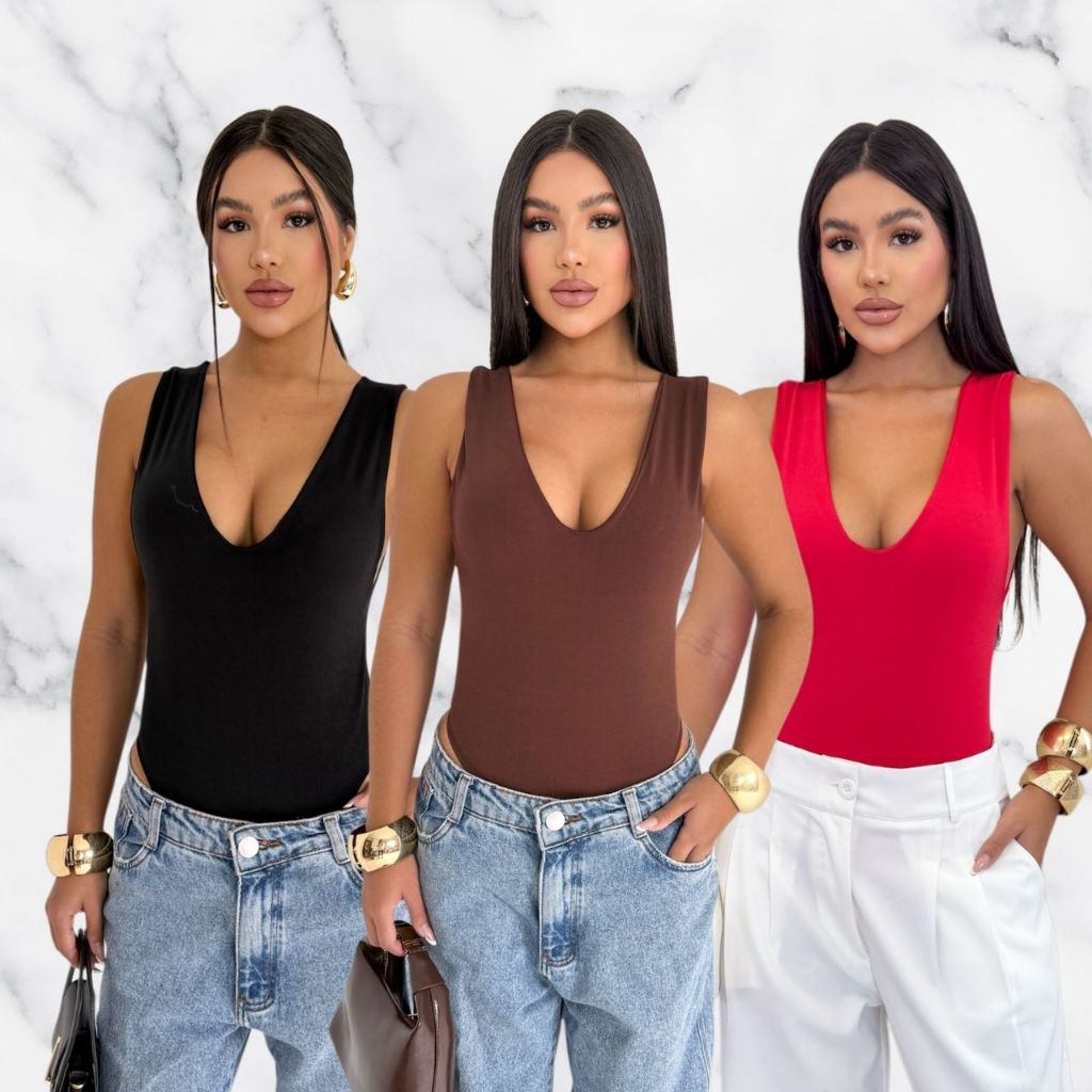Body Feminino Regata gola V Com Forro Duplo Suplex Premium  Blusa Decote V Carnaval Confortavel em Oferta na Shopee