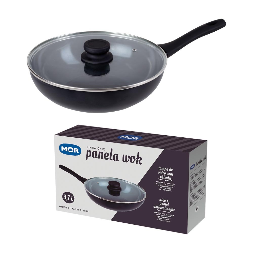 Panela Wok Onix 3,7L e 28 cm em aluminio e revestimento em ceramica (Fogão Indução e Eletrico) MOR