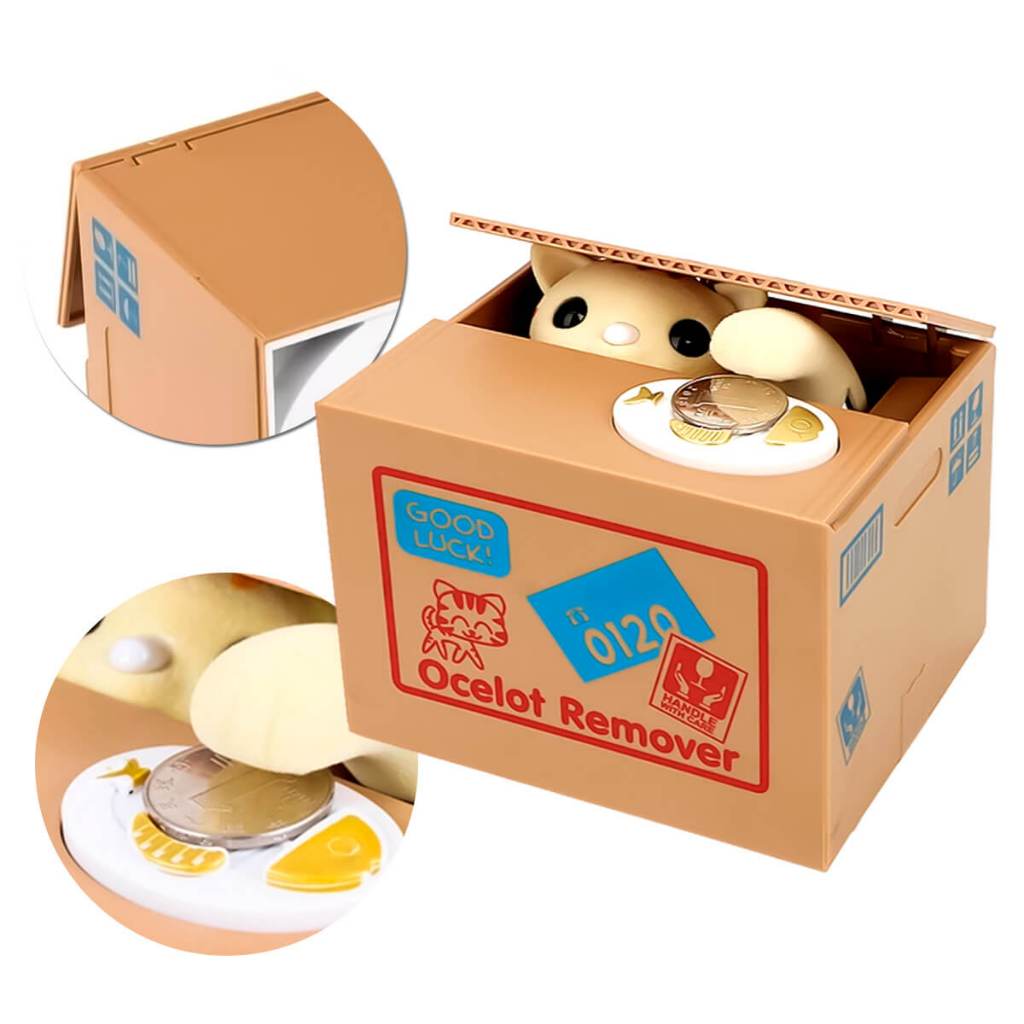 Cofrinho Gatinho que Puxa Moeda