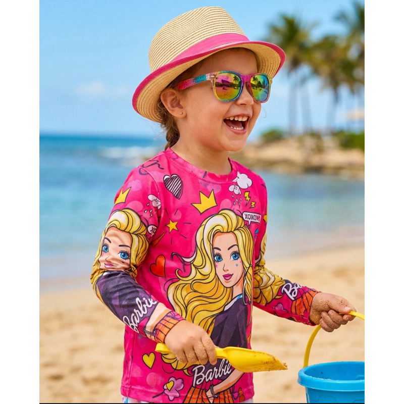 Blusa Proteção Uv50+ feminina Camisa Térmica Infantil Feminina Estampada Verão Praia