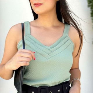 J C Blusa Regata Feminina Social Liso   DUNA Alcinha alça Larga Com Detalhes na FRENTE Elegante