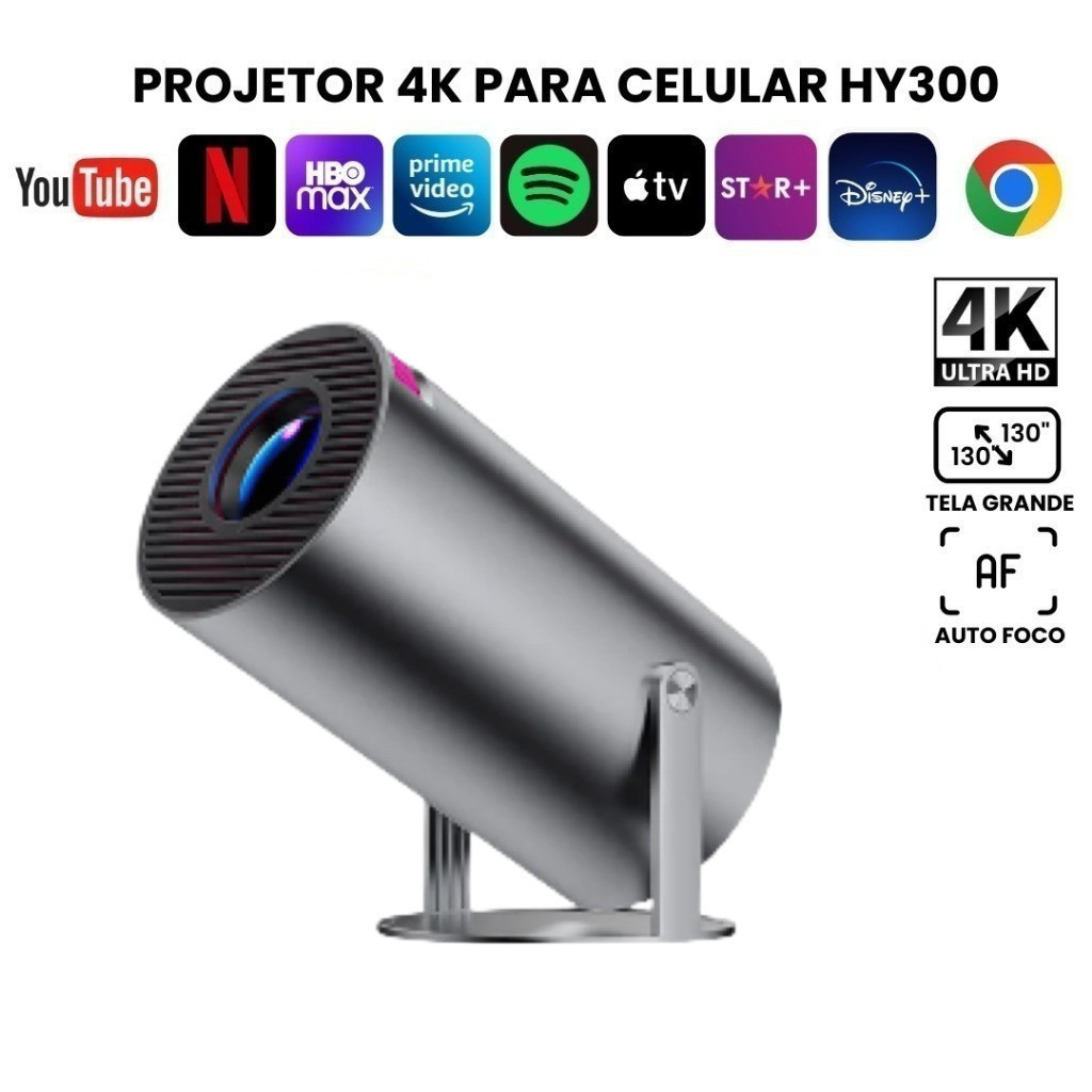 Projetor 4K HD 150 Polegadas Celular, Tv B0x, Xbox, PS, Pc, Wifi e Bluetooth HY300 Magcubic 110/220