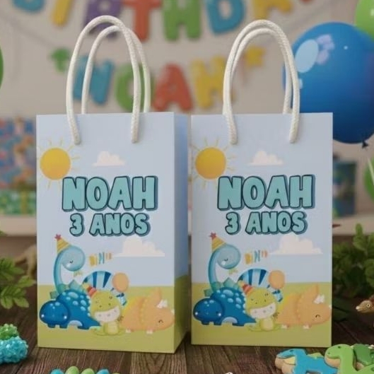 Sacolinha Dino Baby - Lembrancinha Personalizada festa Dinossauros PEGUE E MONTE