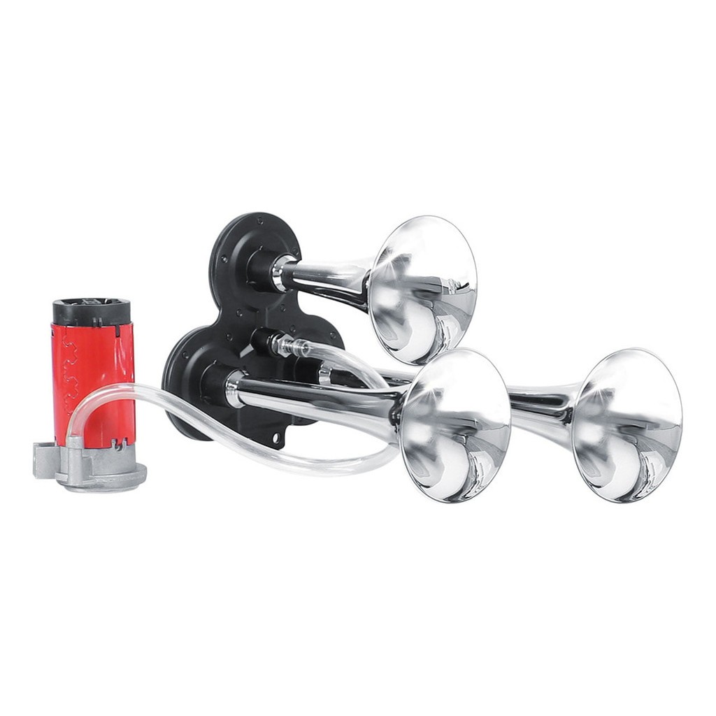 Buzina A Ar Cromada 3 Cornetas Compressor 12v