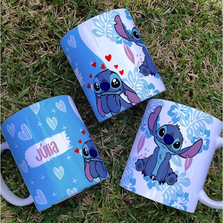 Caneca xícara do Stitch Personalizada com Nome – Porcelana 325ml Disney Presente