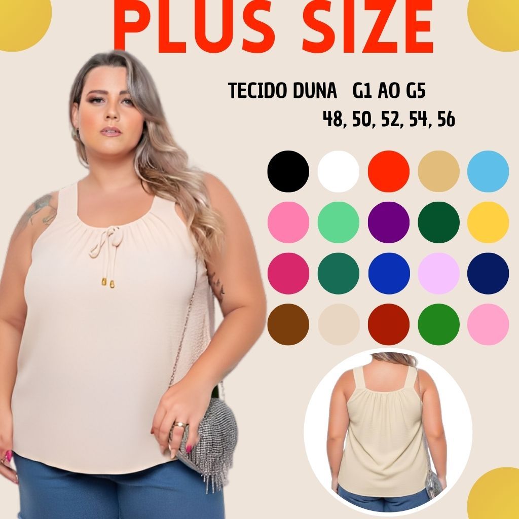 Blusa Regata Duna Feminina Plus Size G1 ao G5 Tendencia Moda Verão