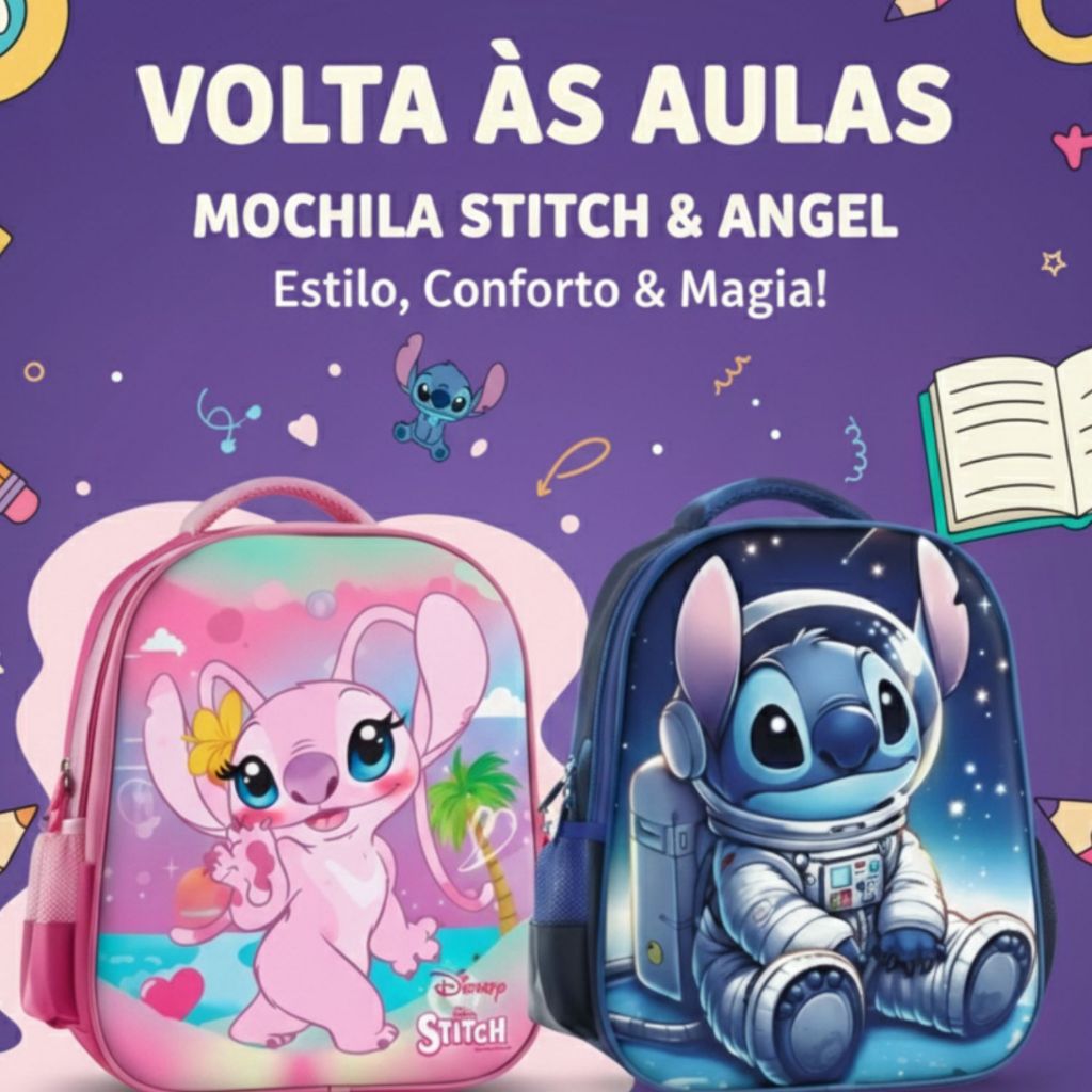 Mochila Escolar  Infantil Feminina Masculina Reforçada Stitch