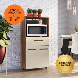 Balcão Multiuso de Cozinha Luna Com Nicho Para Microondas E Forno 1 Gaveta e 2 Portas em Oferta na Shopee