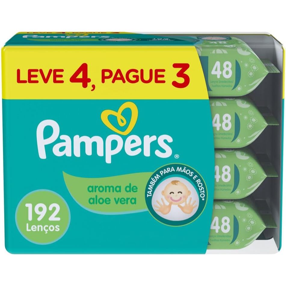Lenços Umedecidos Pampers Aroma de Aloe Vera 192 Unidades, Pampers