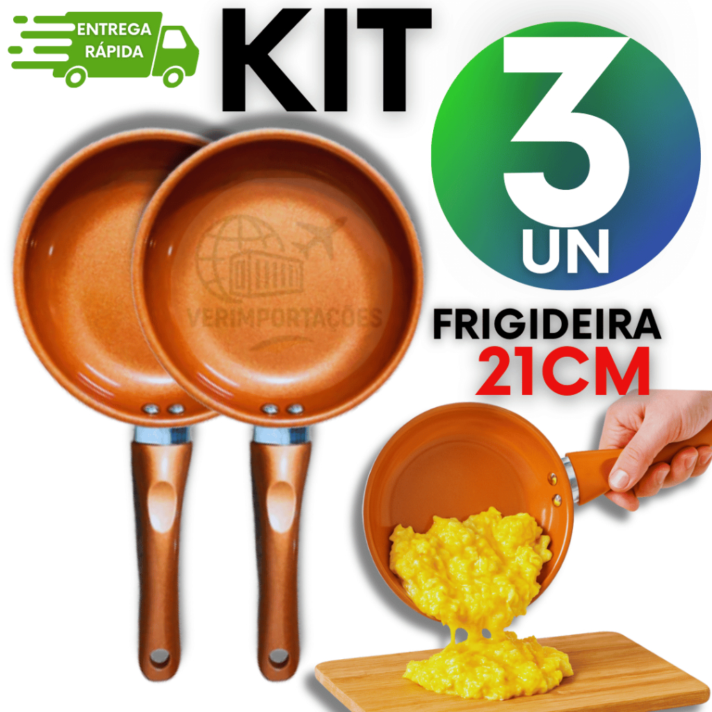 3 Frigideira Antiaderentes Cerâmica 21cm Não Gruda Original Premium Casa