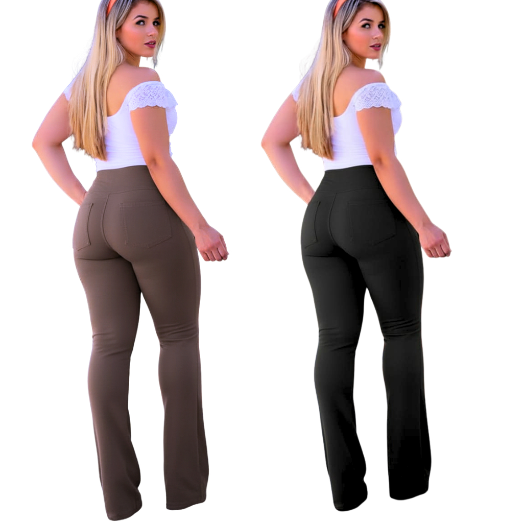 Calça Flare Bailarina Feminino Cintura Alta Cós Largo Modela o Corpo em Oferta na Shopee