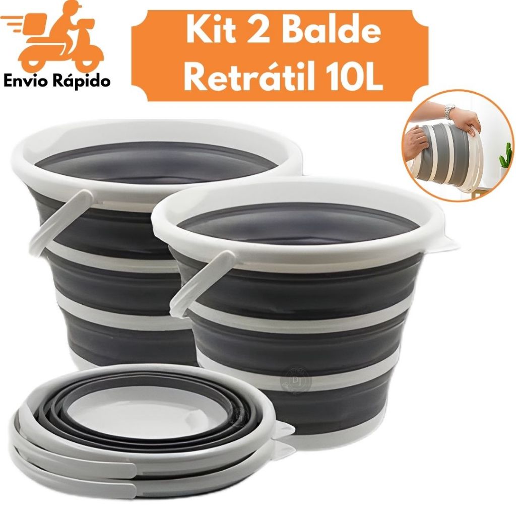 Kit 2 Balde Retrátil Dobrável de Silicone – 10L | Compacto, Portátil, Cor Cinza, Ideal para Viagem e Camping Limpeza em Oferta na Shopee