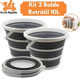 Kit 2 Balde Retrátil Dobrável de Silicone – 10L | Compacto, Portátil, Cor Cinza, Ideal para Viagem e Camping Limpeza em Oferta na Shopee