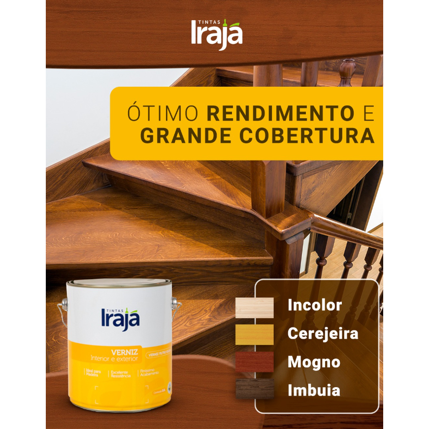 Verniz para Madeira incolor Mogno Cerejeira Imbuia 900ml 3,6Litros Iraja