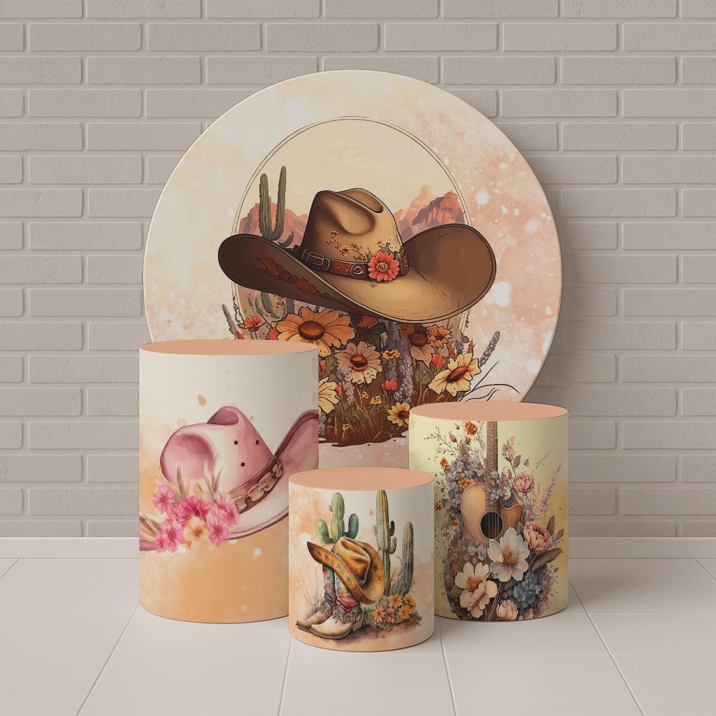 Kit Painel Redondo E Cilindros Chapeu Cowgirl Floral REF 133