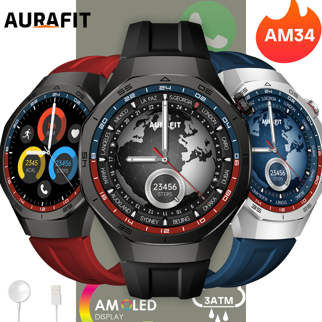 AURAFIT AM34/ ENERGY 3 Reloj Inteligente Hombre: 1ATM Impermeable, Monitor Cardíaco, Estilo Negocio