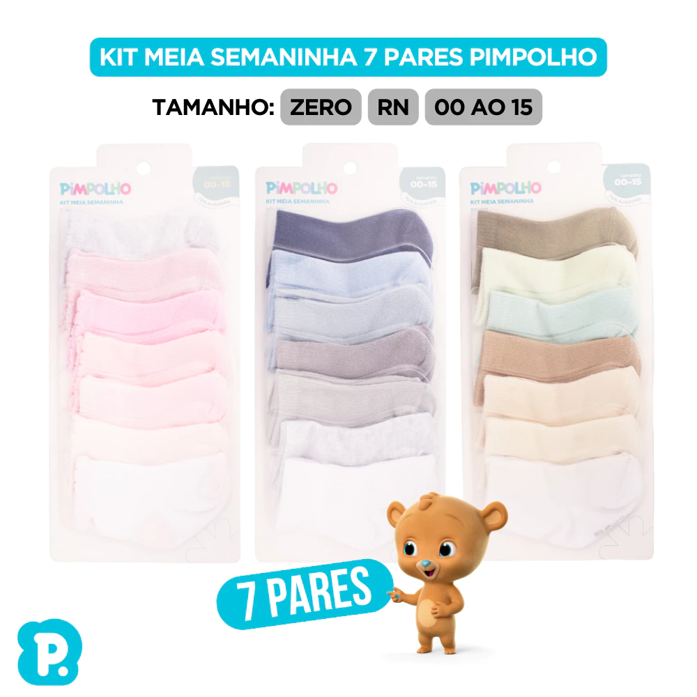 Kit 7 Pares Meia Bebê Pimpolho Menino Menina Zero RN Recém Nascido Cano Alto 00 ao 15