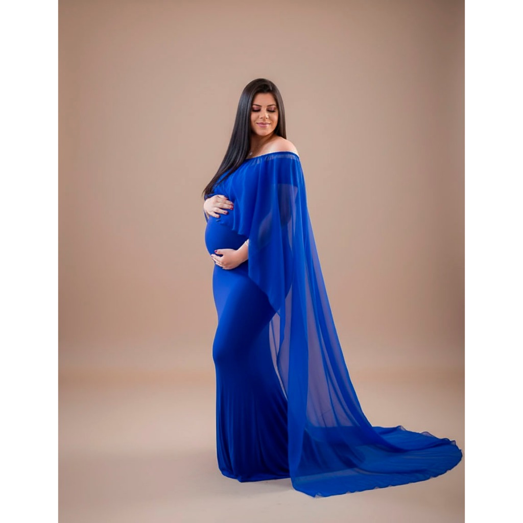 Vestido para fotos de  gestante modelo sereia com capa removível em Oferta na Shopee