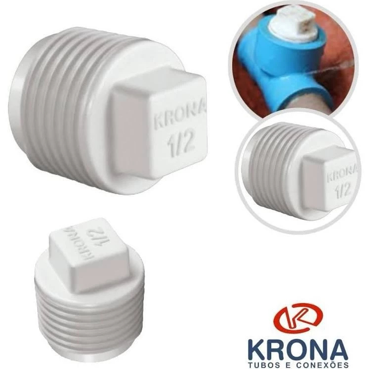 Kit com 5 - Tampão Plug Rosca 1/2 3/4 Krona PVC Conexão Hidráulica