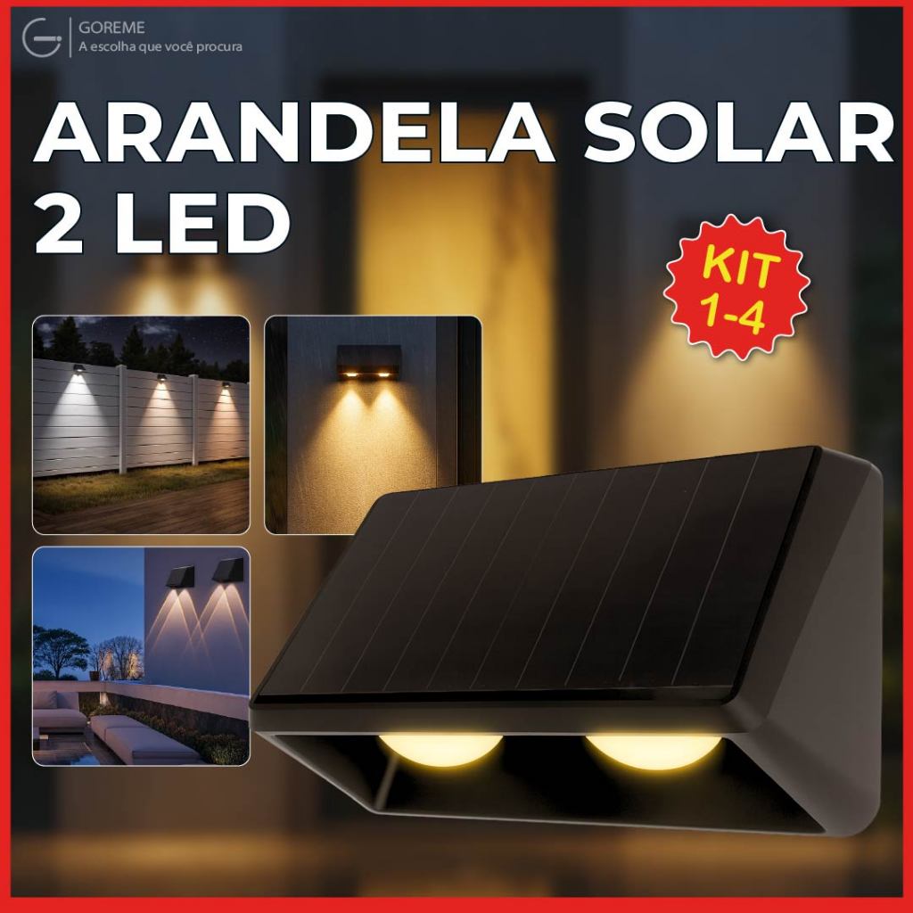 Arandela Solar Luminária 2 Led Placa Solar Embutida A Prova dágua Modelo Resistente a Chuva em Oferta na Shopee