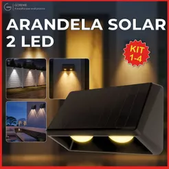 Arandela Solar Luminária 2 Led Placa Solar Embutida A Prova dágua Modelo Resistente a Chuva