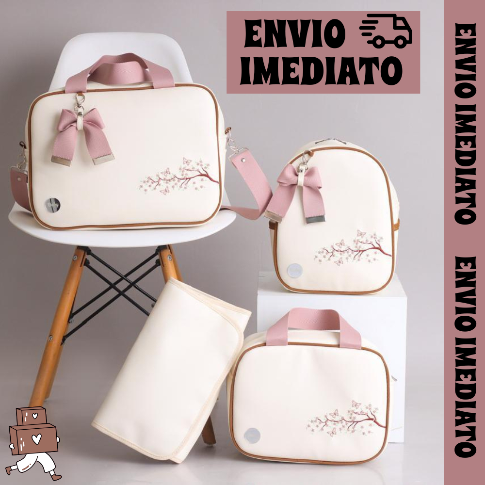 Bolsa Maternidade kit com 4 Peças impermeável Bordado Menina/Menino trocador
