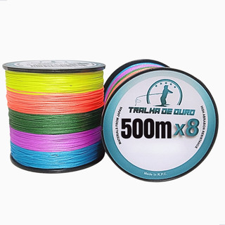 Linha De Pesca Multifilamento 8 Fio 500m Carretel Tralha de Ouro 8x Multicolorida 0.26 a 0.40mm