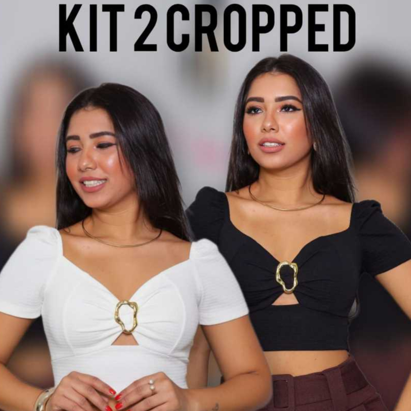 Kit 2 Cropped Manga Princesa Fivela Orgânica Blusinha Top Com Bojo Elastex Nas Costas Moda Blogueira