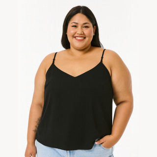 Regata Feminina Plus Size com Forro e Alça Fina com Regulador e Decote V Viscose ou Duna Fresquinha