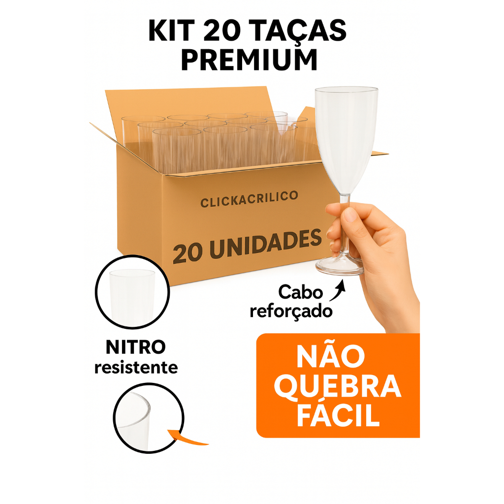 Kit 20 Taças Espumante Acrílico 180ml Translúcidas Festa Evento Casamento em Oferta na Shopee