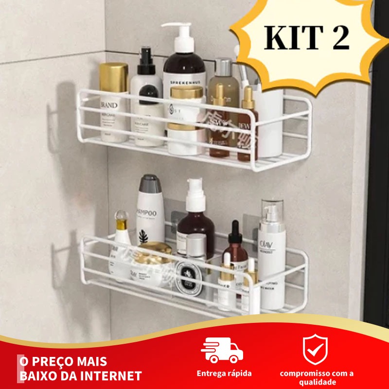 Kit 2 Prateleiras Suporte Com Alto Adesivos Para Parede Banheiro Cozinha Shampoo E Sabonete Prateleira de Panheiro