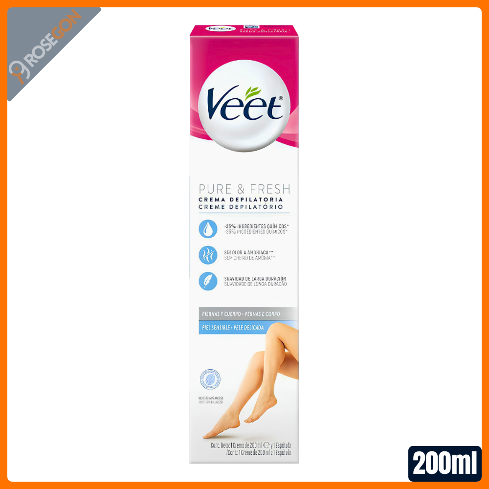 Creme Depilatório Corporal para Pele Delicada Veet Pure & Fresh 200ml em Oferta na Shopee