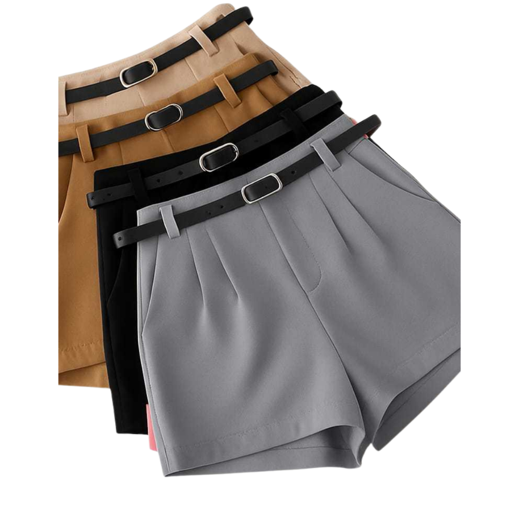 SHORT ALFAIATARIA FEMININO COM BOLSOS CINTURA ALTA + CINTO DE BRINDE em Oferta na Shopee