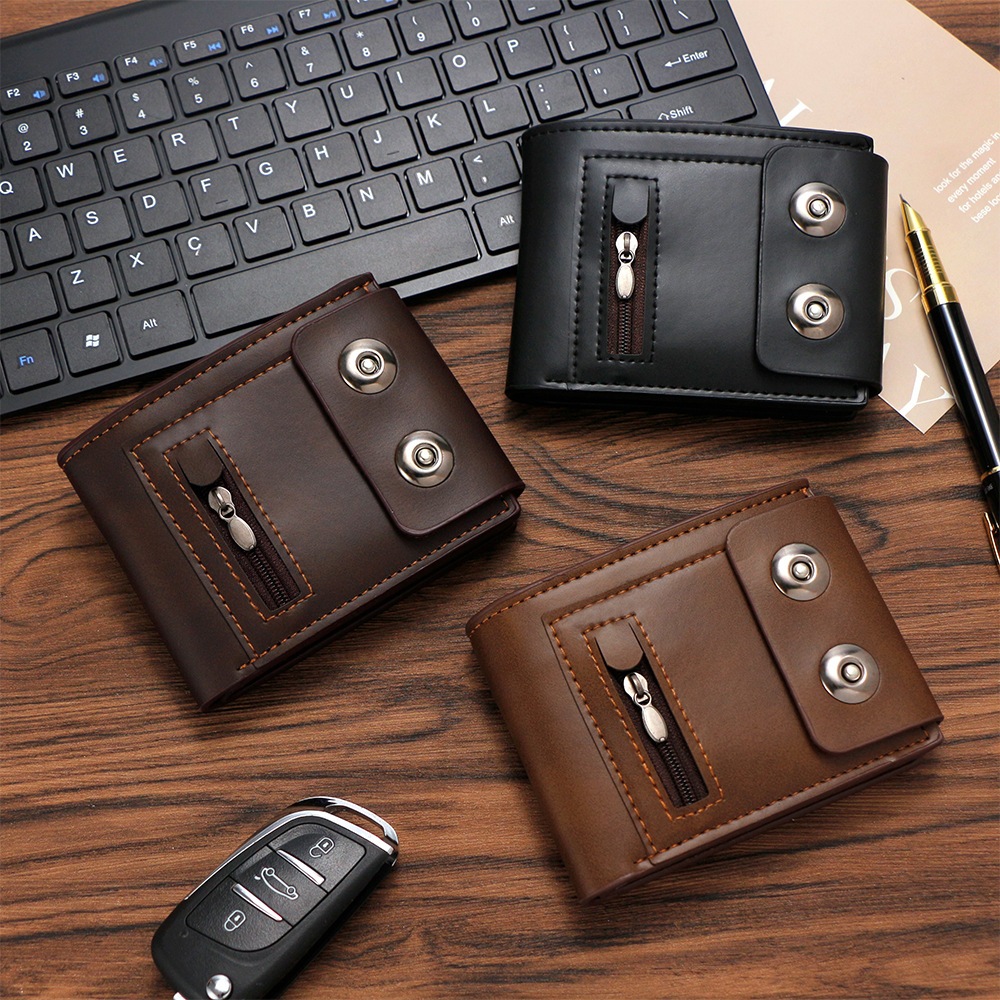 Novo Estilo Masculina Carteira de Couro Multifuncional com Zíper e porta moedas