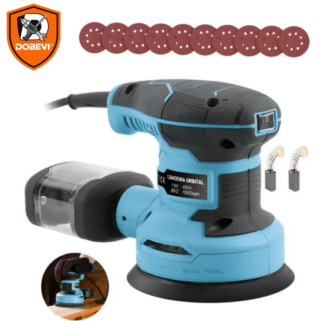 Lixadeira Redonda 450W & 15.000 RPM - 6 Velocidades Ajustáveis + Kit Multiuso com Coletor de Pó Industrial  DOBEVI em Oferta na Shopee