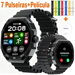 (7 Braceletes) Smartwatch ULTRA 3 MAX Amoled Redondo Relógio Inteligente Amoled com NFC ChatGPT GPS Amoled