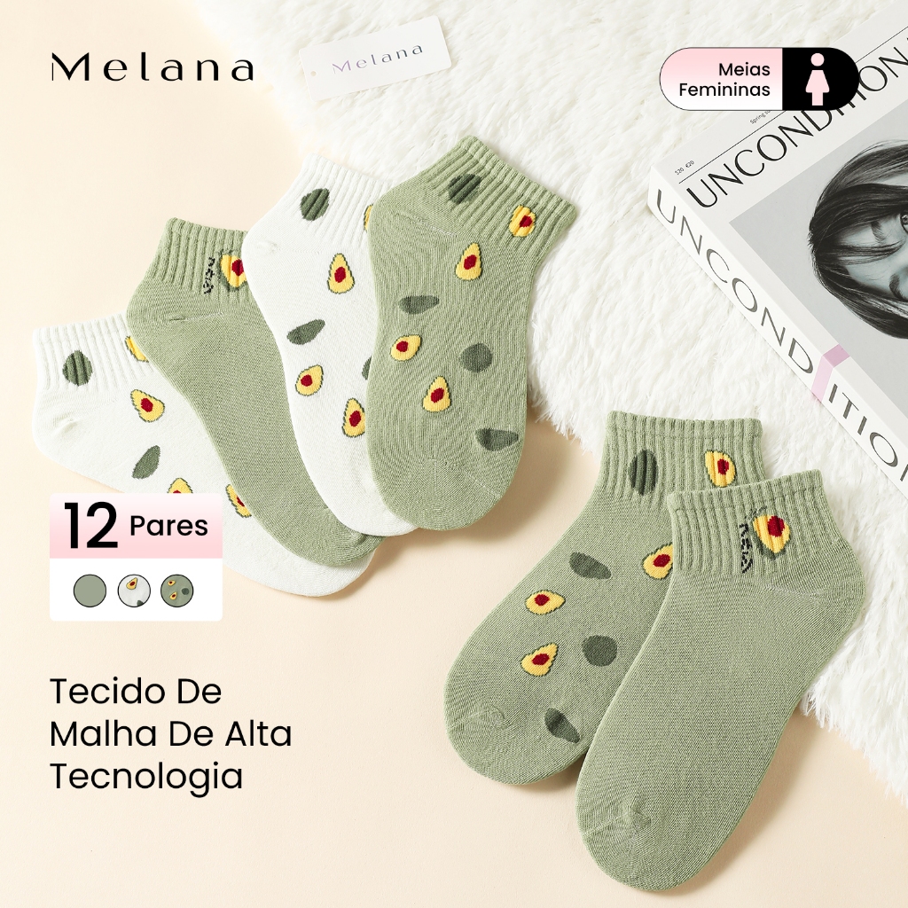 Melana Kit12 Pares Meias Soquete Cano Curto Unissex Tamanho Único Meias Soquete curta Algodão Soquete Invisivel Varias