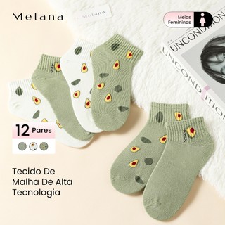 Melana Kit12 Pares Meias Soquete Cano Curto Unissex Tamanho Único Meias Soquete curta Algodão Soquete Invisivel Varias