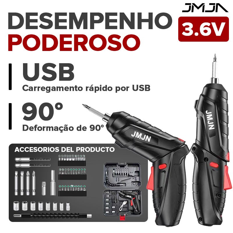 JMJN Kit Parafusadeira A Bateria /furadeira 48 Pç Caixa De Ferramentas Completa Carregador Usb com Caixa de Ferramentas em Oferta na Shopee