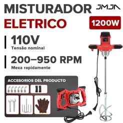 JMJN Misturador Elétrico Profissional 2100W 2 Velocidades de Argamassa Tinta e Gesso com Hélice Escovas e Acessórios