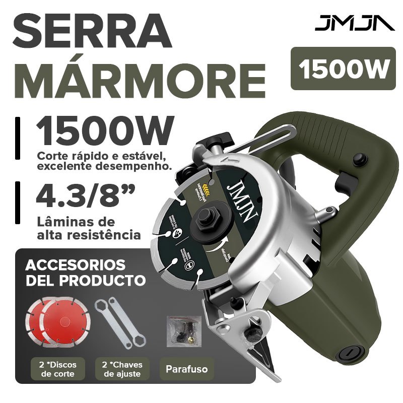 JMJN Serra Mármore 1500W Portátil 4.3/8'' Kit com 2 Discos de Corte para Mármore e Cerâmica em Oferta na Shopee