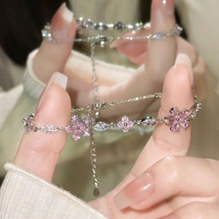 Rosa zircão flor de cerejeira pulseira feminina ins temperamento na moda doce All-Match nicho Design sentir em Oferta na Shopee