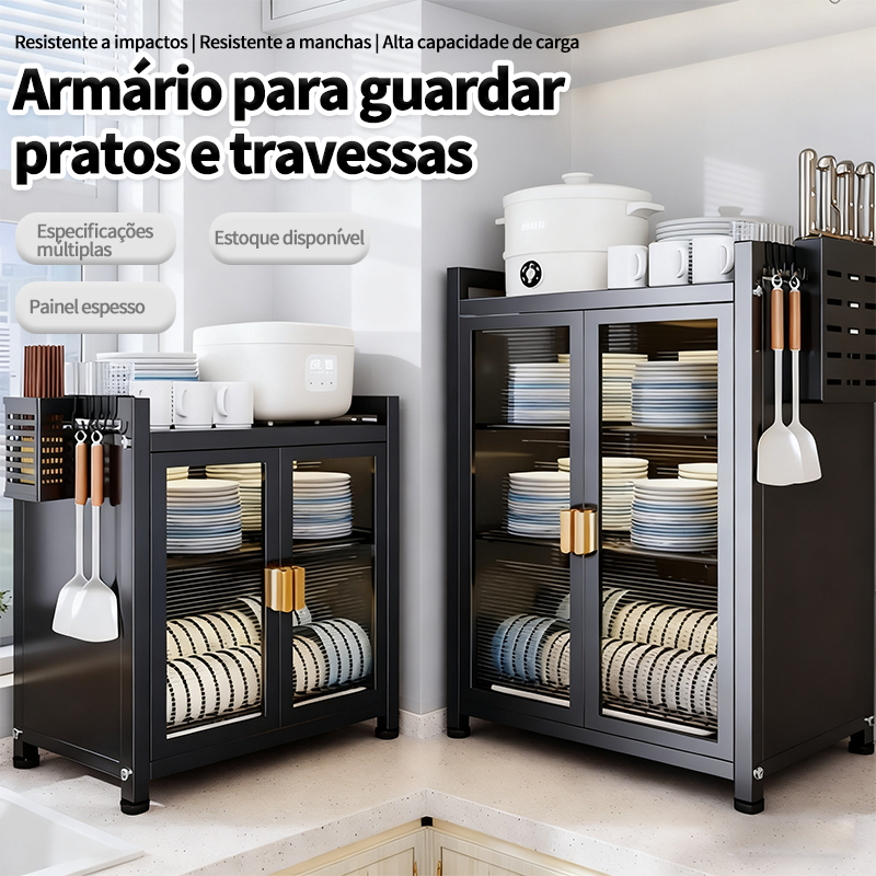 Armário De Cozinha 2/3 Andares–Anti-poeira Organizador de Pratos Talheres e Utensílios