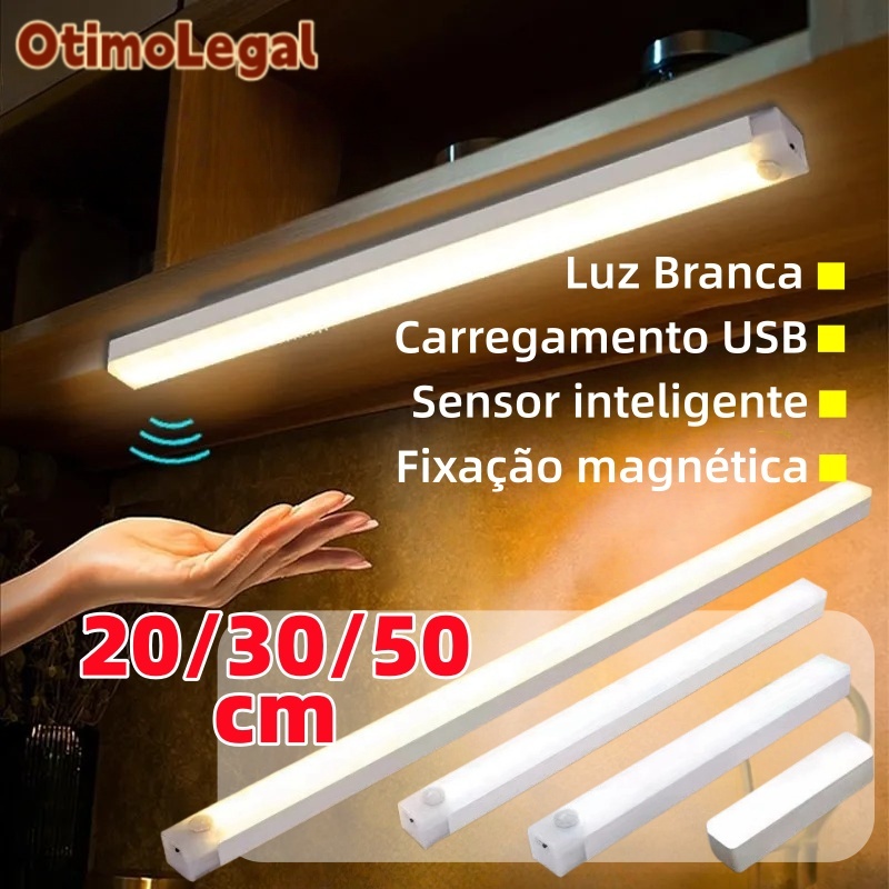 50/30/20cm Luz LED Sensor Inteligente Guarda Roupa Quarto Sem Fio Portátil Recarregável USB