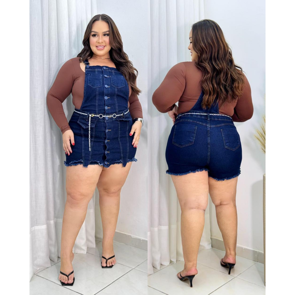 Jardineira shortsaia jeans PLUS SIZE COM LYCRA ACOMPANHAR CORRENTE REF;2567
