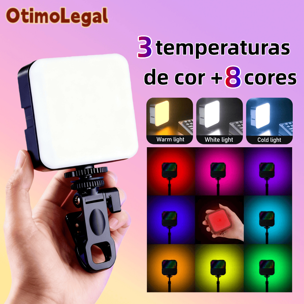 Luz de Vídeo LED RGB Portátil para Câmera de Celular - Lâmpada de Preenchimento 3000K-6000K